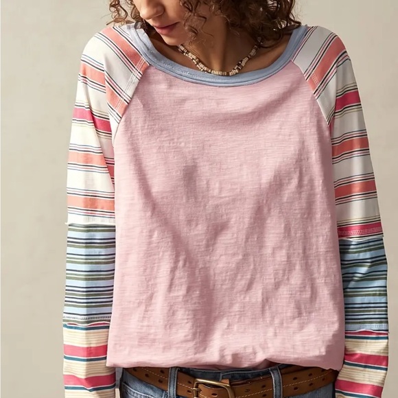 Pastel Pink & Blue Multicolour Striped T-Shirt Top - Picture 4 of 5